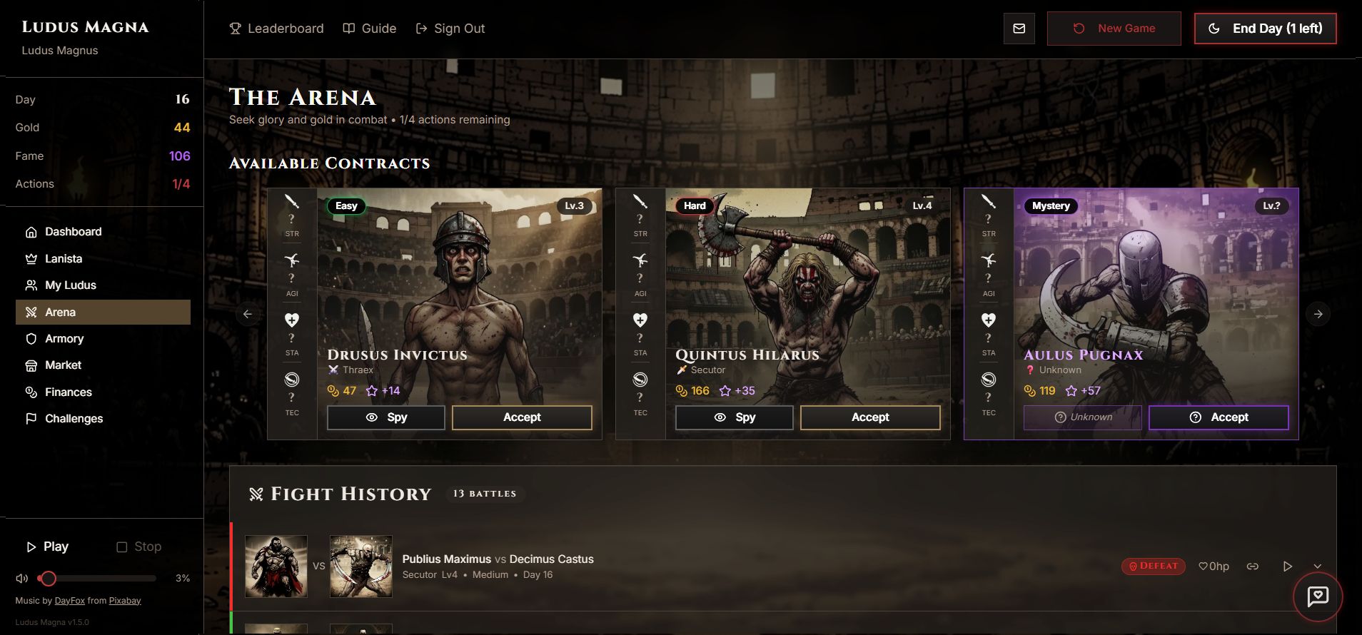 arena-screen von Ludus-Magna: Gladiatoren Management-Spiel für Browser